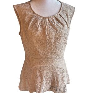 Boston Proper Chic Sleeveless Minimalist Lace Peplum Top Color Beige